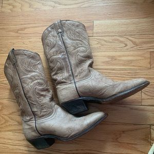 Brown leather cowboy boots